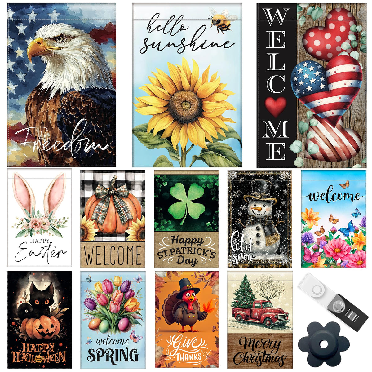 Generic Seasonal Flags 12x18 double-sided show vibrant designs from any angle for year-round garden appeal.