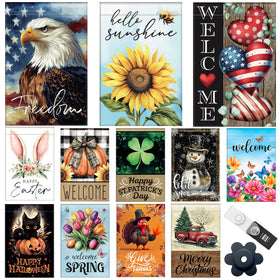 Generic Seasonal Flags 12x18 double-sided show vibrant designs from any angle for year-round garden appeal.