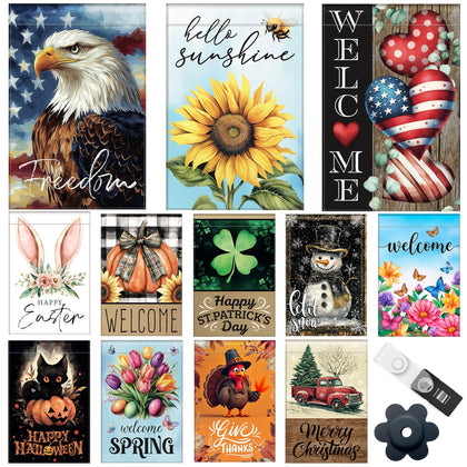 Generic Seasonal Flags 12x18 double-sided show vibrant designs from any angle for year-round garden appeal.