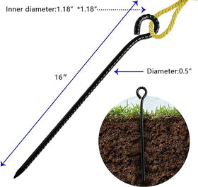 Generic sharp, sturdy stakes stay firmly in place across varied ground types.