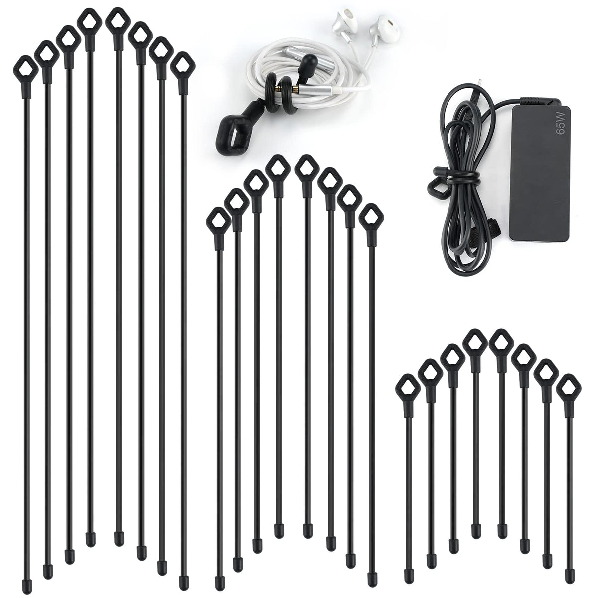Generic silicone cable ties 24-pack set for versatile bundling in home or workshop
