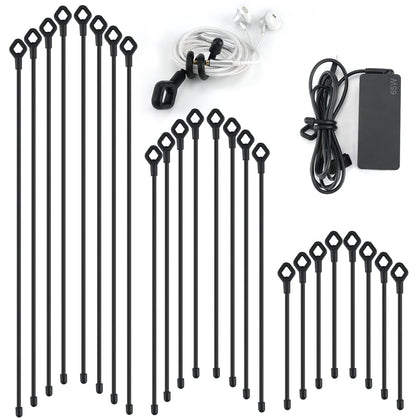 Generic silicone cable ties 24-pack set for versatile bundling in home or workshop