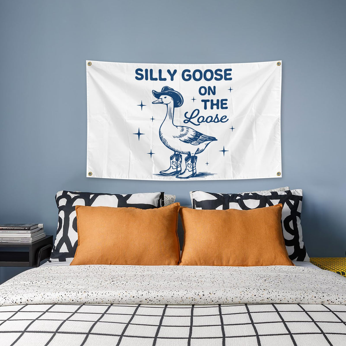 Generic Silly Goose flag enhances a beach party setup with whimsy