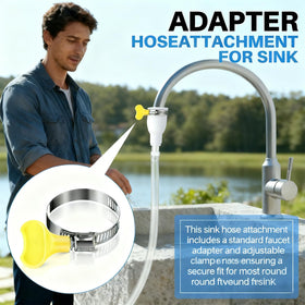 Generic sink hose attachment in garden setup for convenient bucket filling.