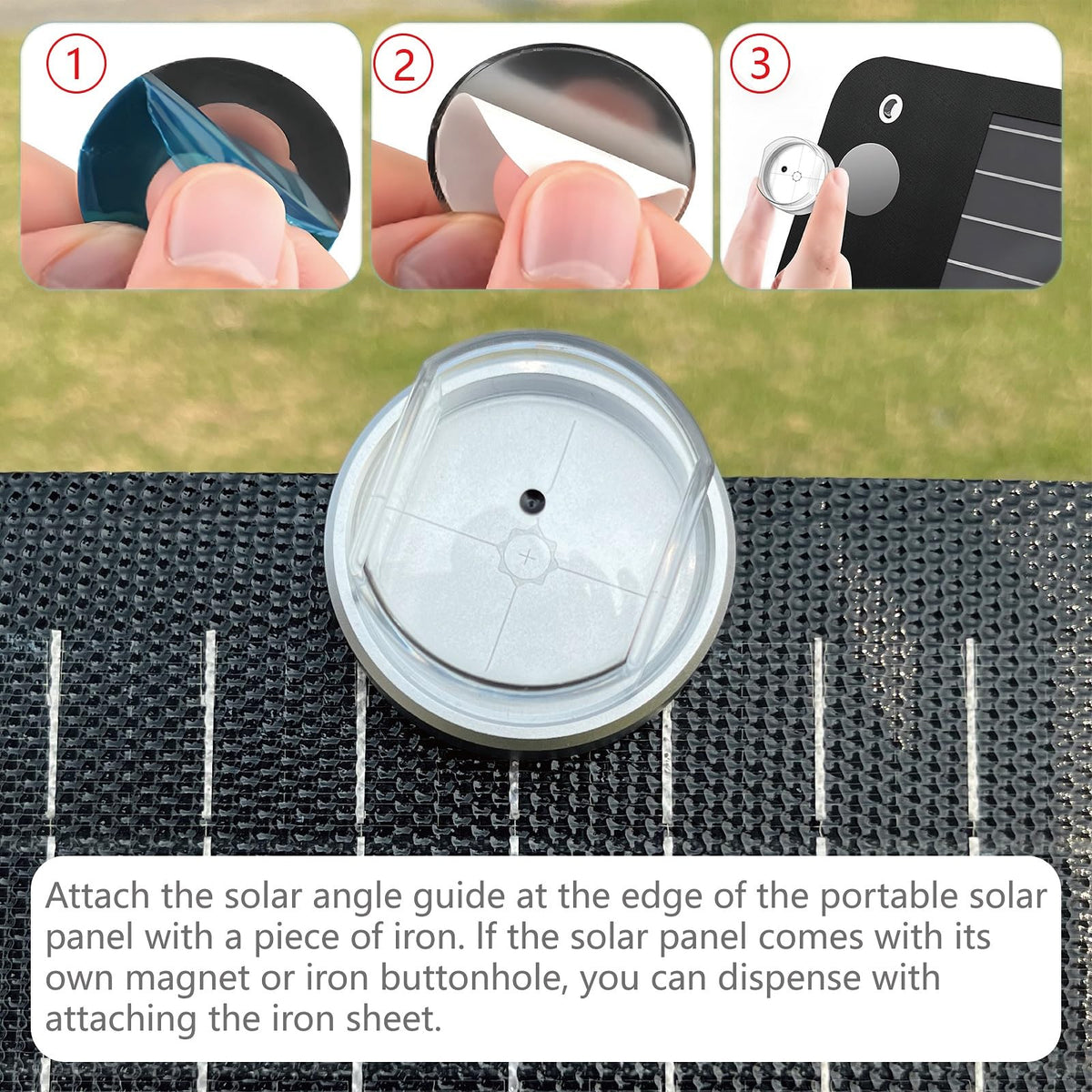 Generic Solar Angle Guide illustrates simple edge-magnet attachment for quick setup.