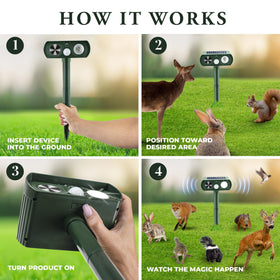 Generic Solar Powered Ultrasonic Animal Repellent side installation for easy setup.