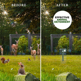 Generic Solar Powered Ultrasonic Animal Repellent weatherproof shell withstands rain and sun.