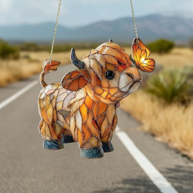 Generic stained-glass style suncatcher focuses sunlight into warm amber tones.
