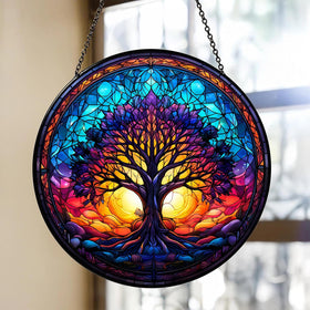 Generic Tree of Life stained glass window decor suncatcher catching colorful light