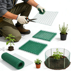 Generic stakes and zip ties secure the mesh for a durable barrier.