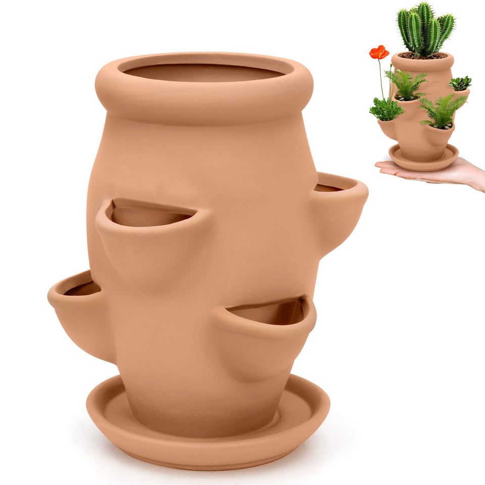 Generic Strawberry Tower Pot Planter close-up showing compact vertical design for small-space gardening