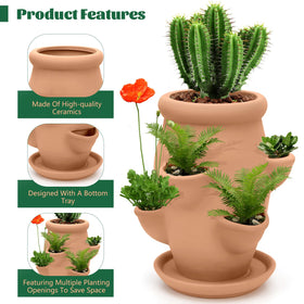 Generic succulent planter tower outdoors highlights easy relocation for seasonal care