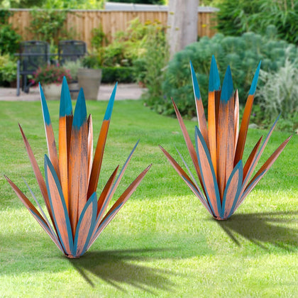 Generic Tequila Rustic Sculpture agave metal art 2-pack enhances garden decor.