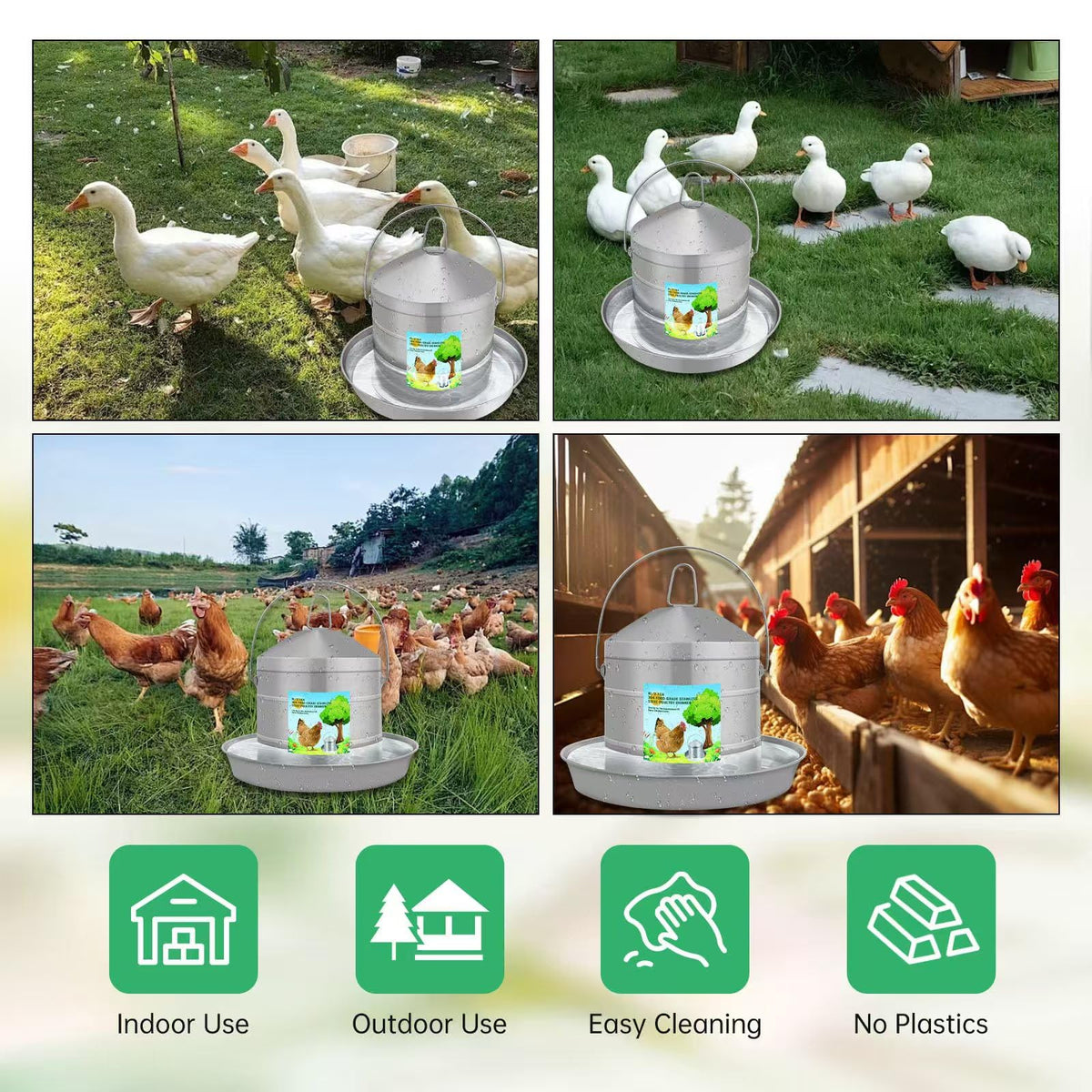 Generic waterer with 0.9 mm thick walls withstands dents in outdoor environments.
