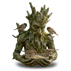 Generic Tree Face Bird Feeder hanging on a branch for garden charm