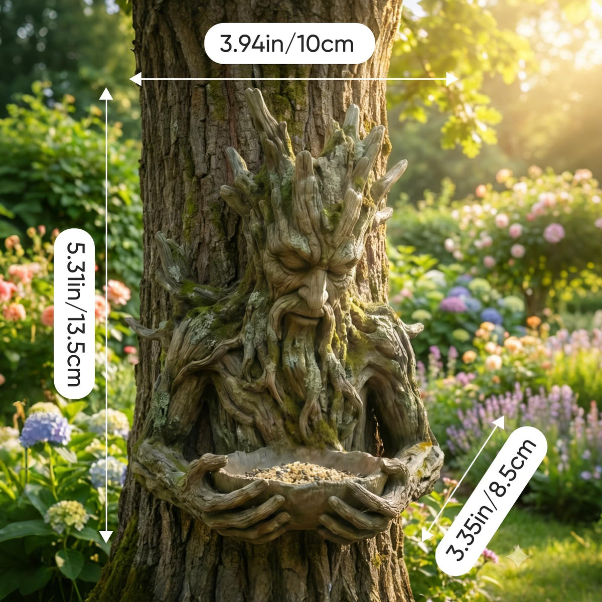 Generic Tree Face Bird Feeder side view shows decorative design