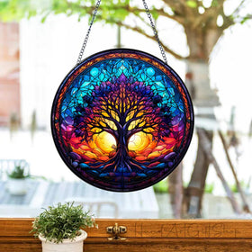 Generic Tree of Life garden suncatcher hanging in sunlit breeze
