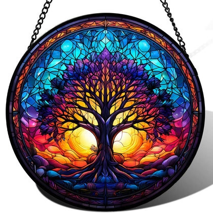 Generic Tree of Life suncatcher in a 7.9 inch stained glass design reflecting sunlight