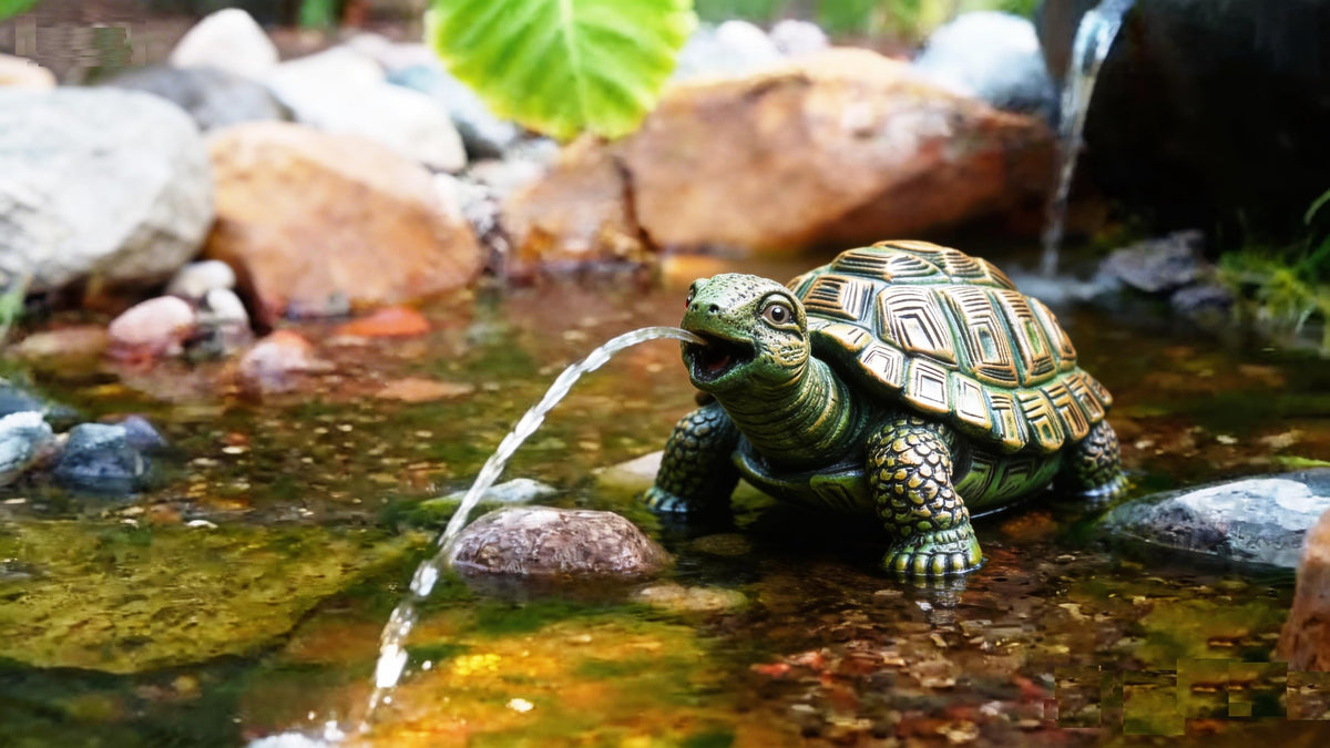 Generic Turtle statue close-up shows rust-textured resin finish for rustic ponds