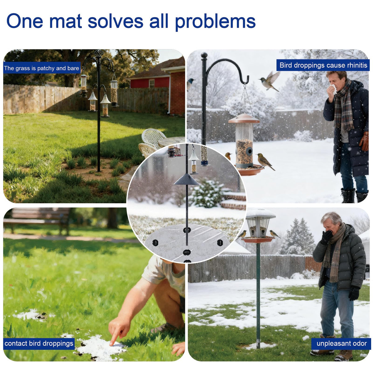 Generic under-feeder mat fits 0.5–3.54 inch poles for versatile setup