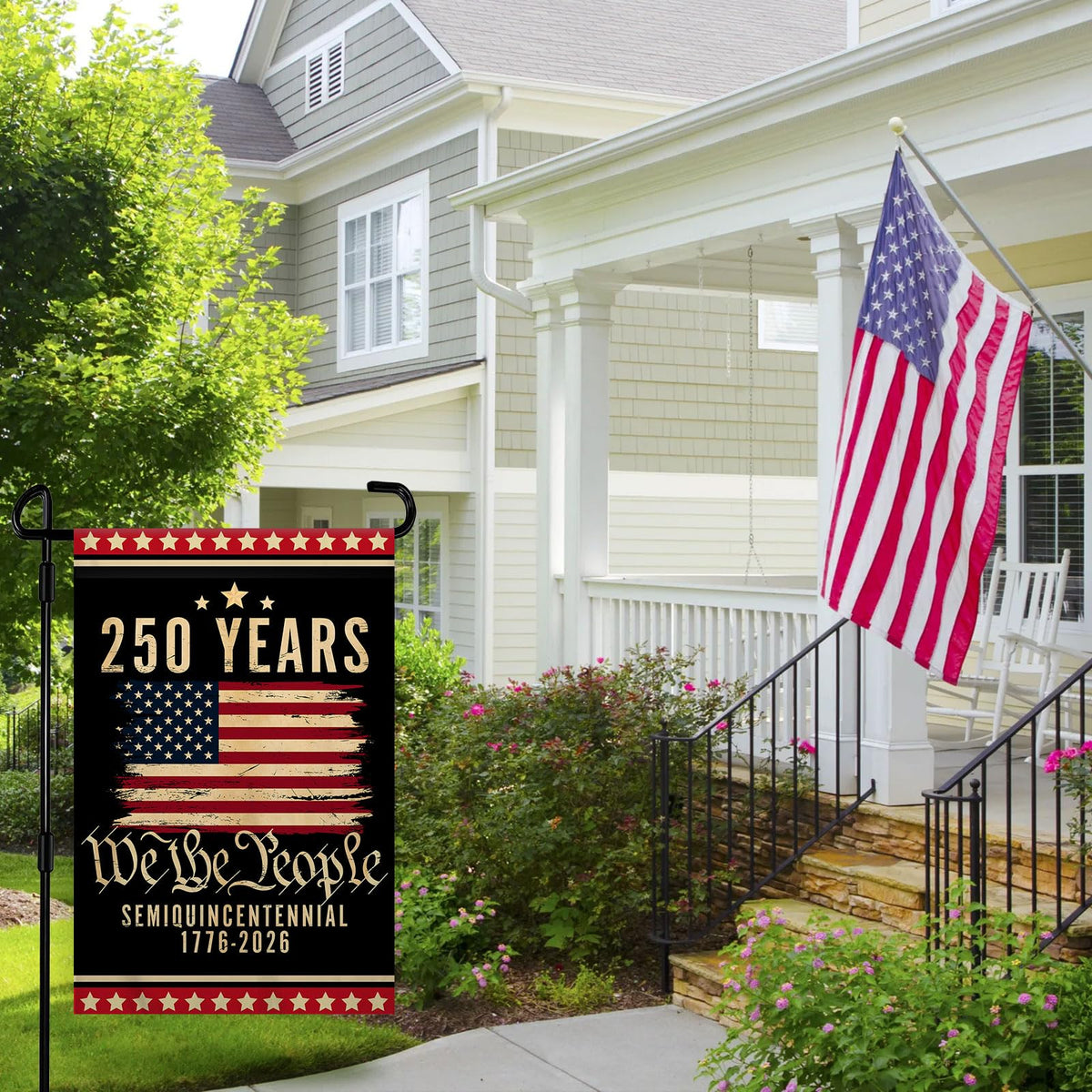 Generic US history flag celebrating 250 years outdoors