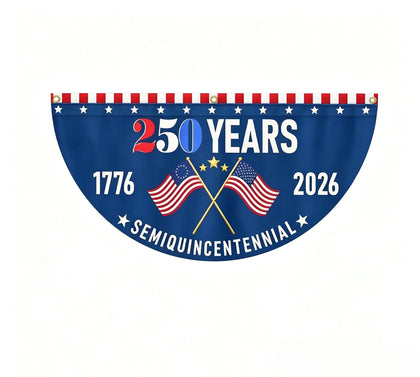 Generic US patriotic bunting flag 6x3 ft on porch for outdoor celebration display