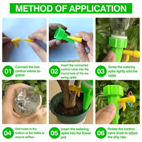 Generic Vacation-friendly plant watering in action helps keep plants hydrated while away.