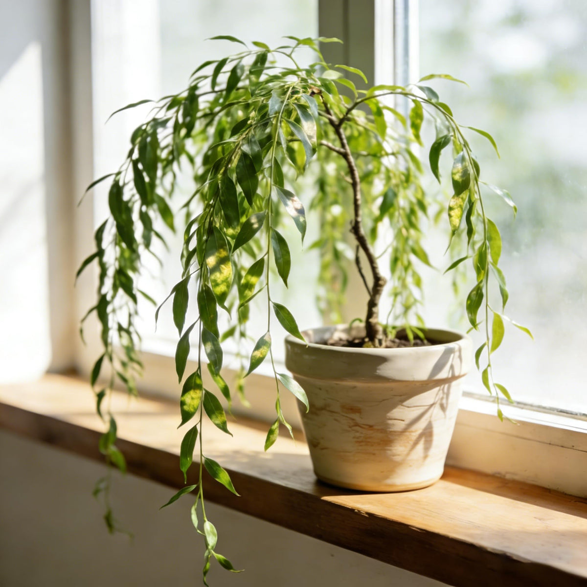 Graceful weeping willow bonsai form for indoor or outdoor display