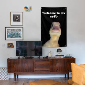Generic Welcome to My Crib Flag brass grommets for easy hanging.