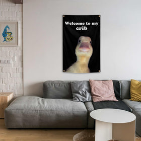 Generic Welcome to My Crib Flag indoor decor idea for dorm rooms.