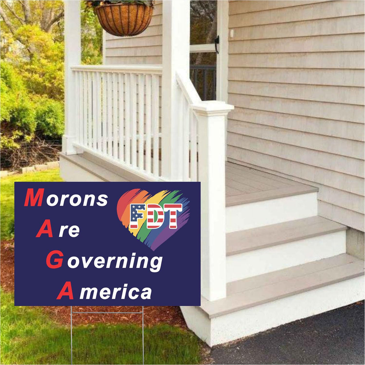 Bold sign enhances neighborhood conversations during community events and protests.