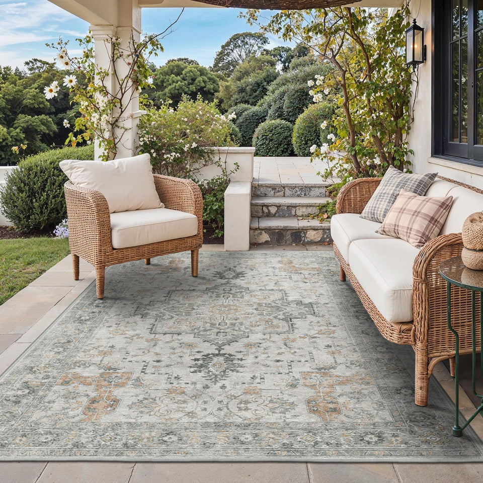 GENIMO 4x6 outdoor rug showing waterproof versatility for patio and living spaces.