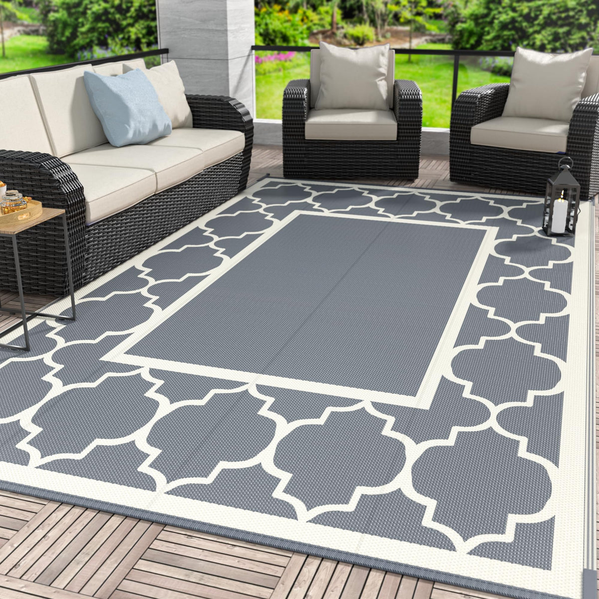 GENIMO 5x8 outdoor rug waterproof for patios and decks.