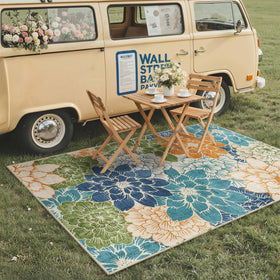 GENIMO anti-slip backing keeps the teal blue rug secure on floors.