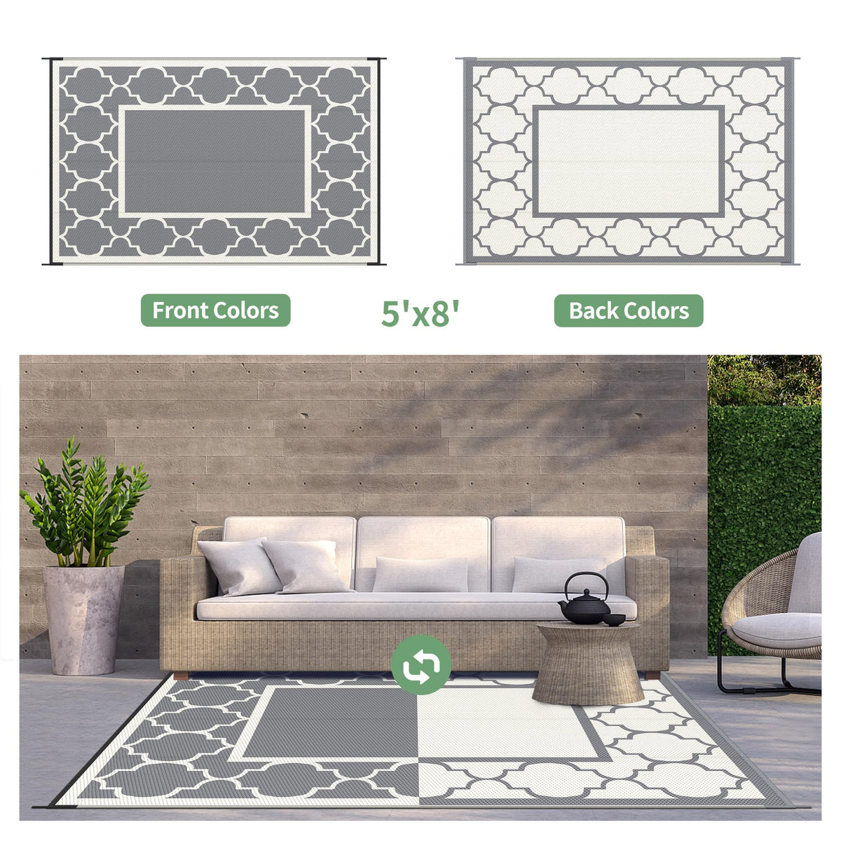 GENIMO blue and white rug adds modern style to balconies.