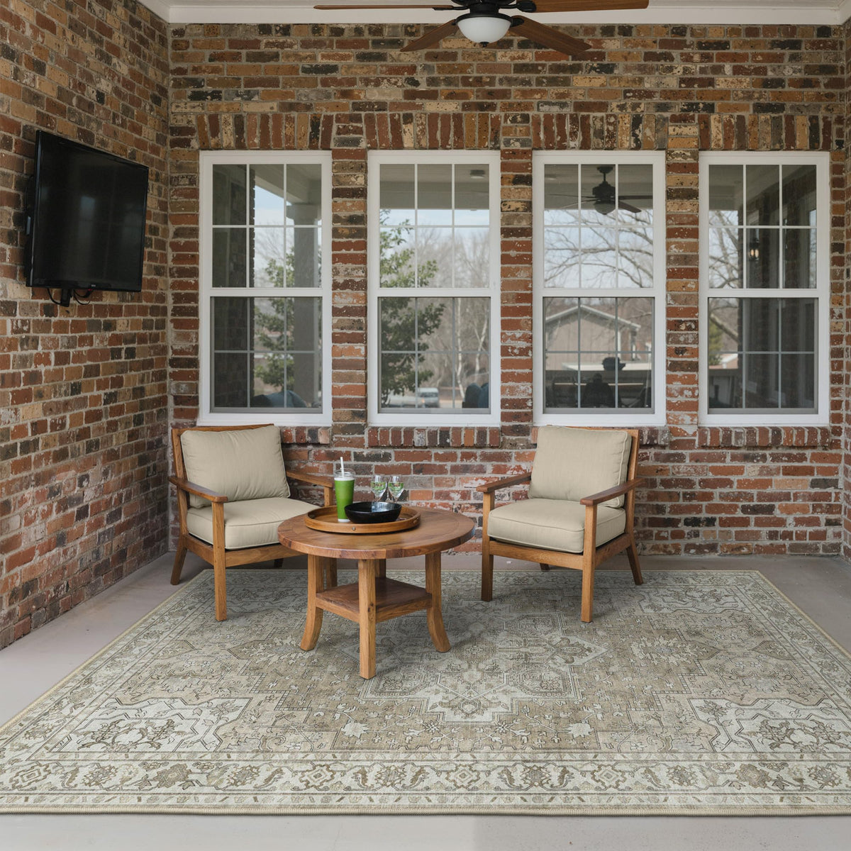 GENIMO boho floral pattern rug enhances balcony with plush texture