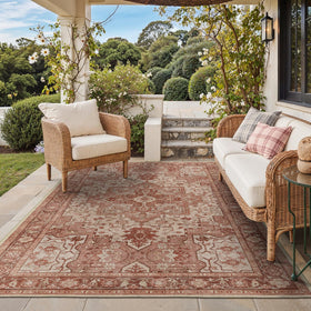 GENIMO boho-floral rug for outdoor-indoor spaces, adds modern style.