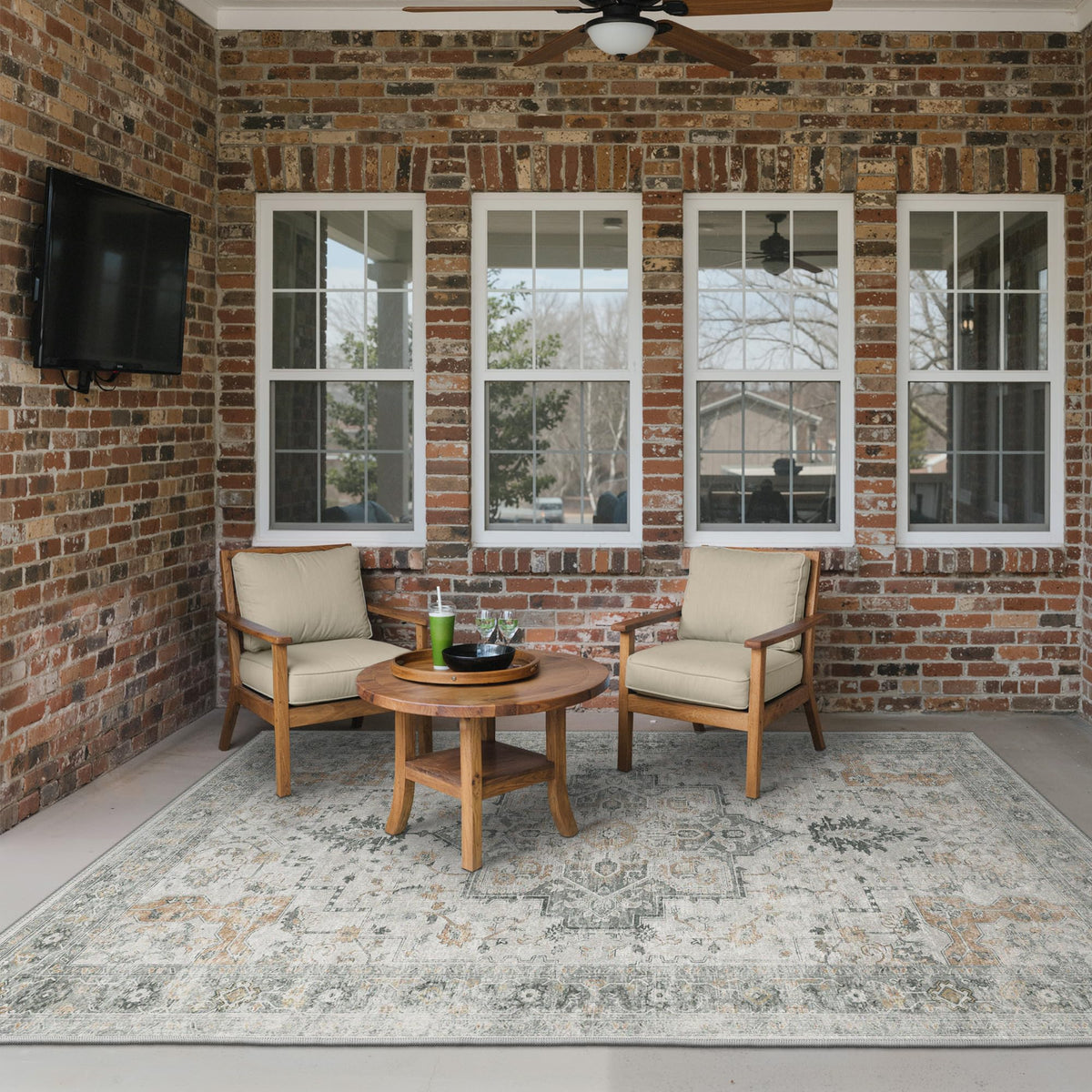 GENIMO boho floral rug ideal for patios with vivid color-retaining design.