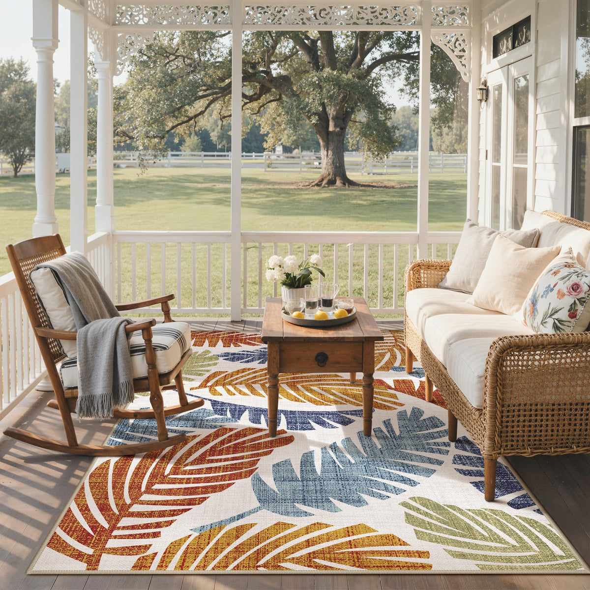 GENIMO boho leaf design complements patio, deck, and living spaces.
