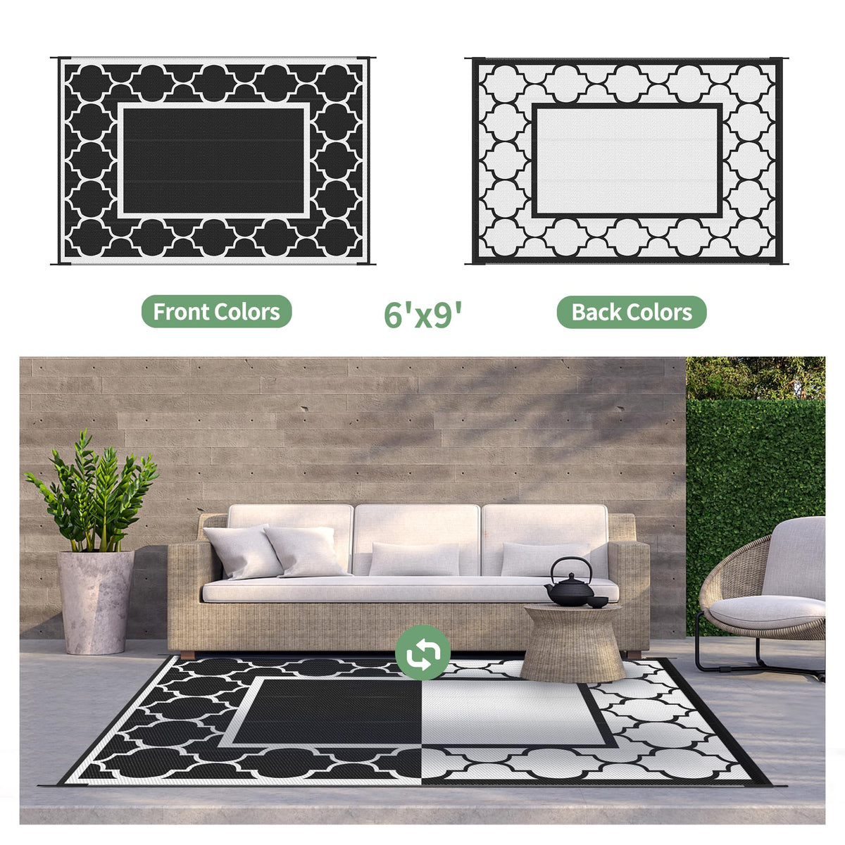 GENIMO dark-tone stain-resistant rug easy to clean for patios.