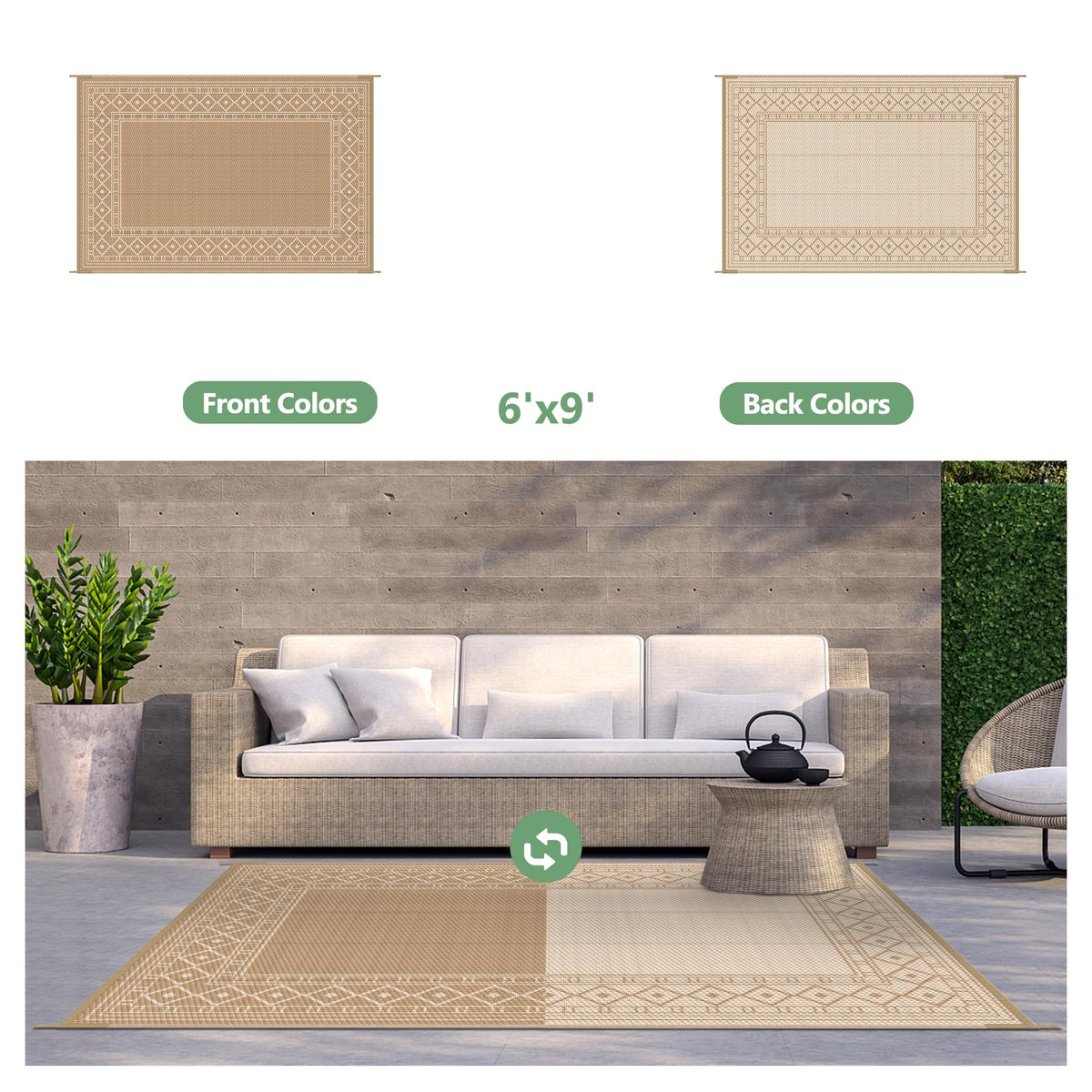 GENIMO deck rug by poolside highlighting UV protection and quick-drying surface