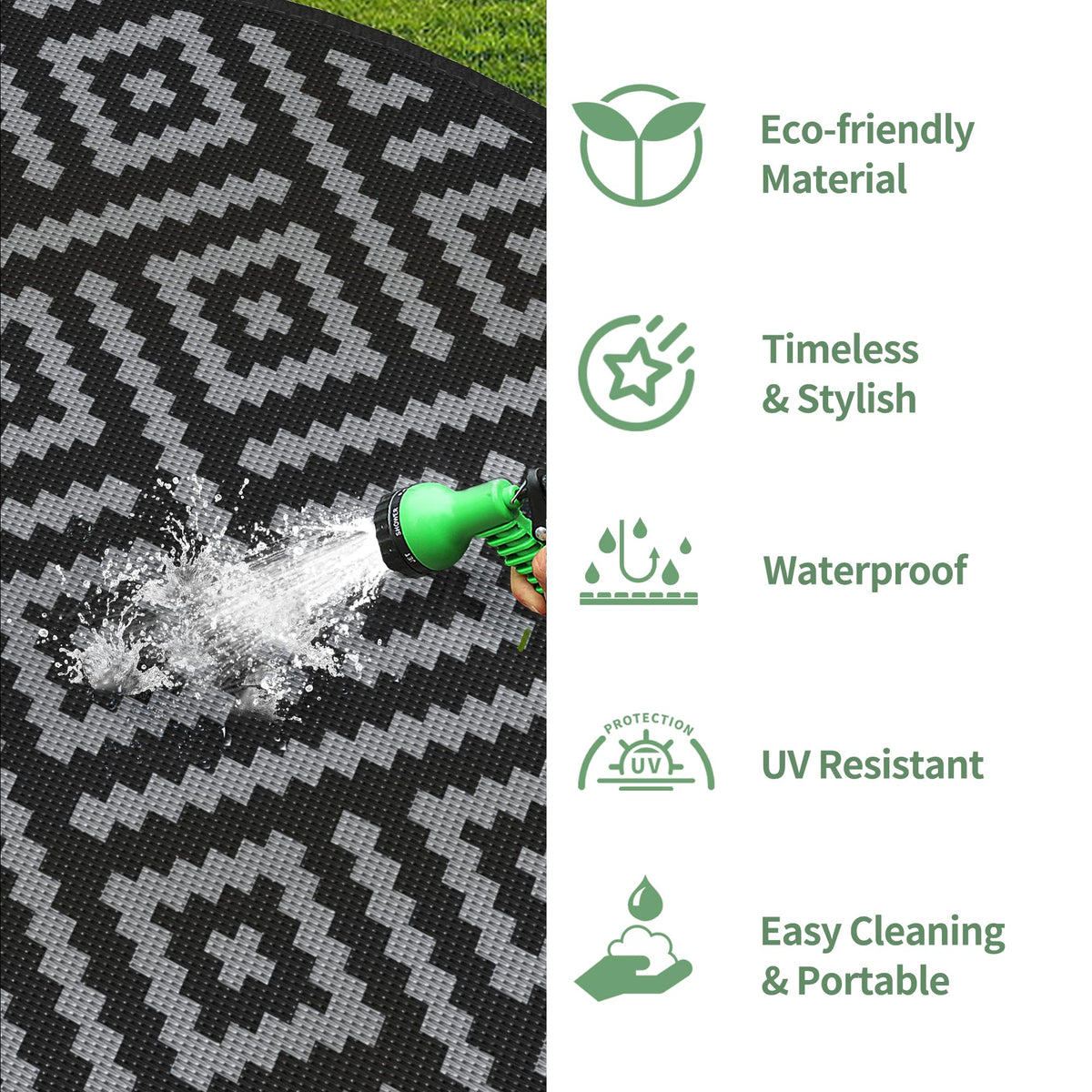 GENIMO eco-friendly polypropylene rug, skin-safe and OEKO-TEX certified.