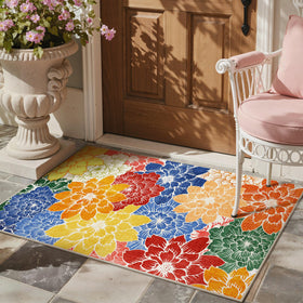 GENIMO floral outdoor rug for entryway with vibrant colors and long-lasting fade resistance