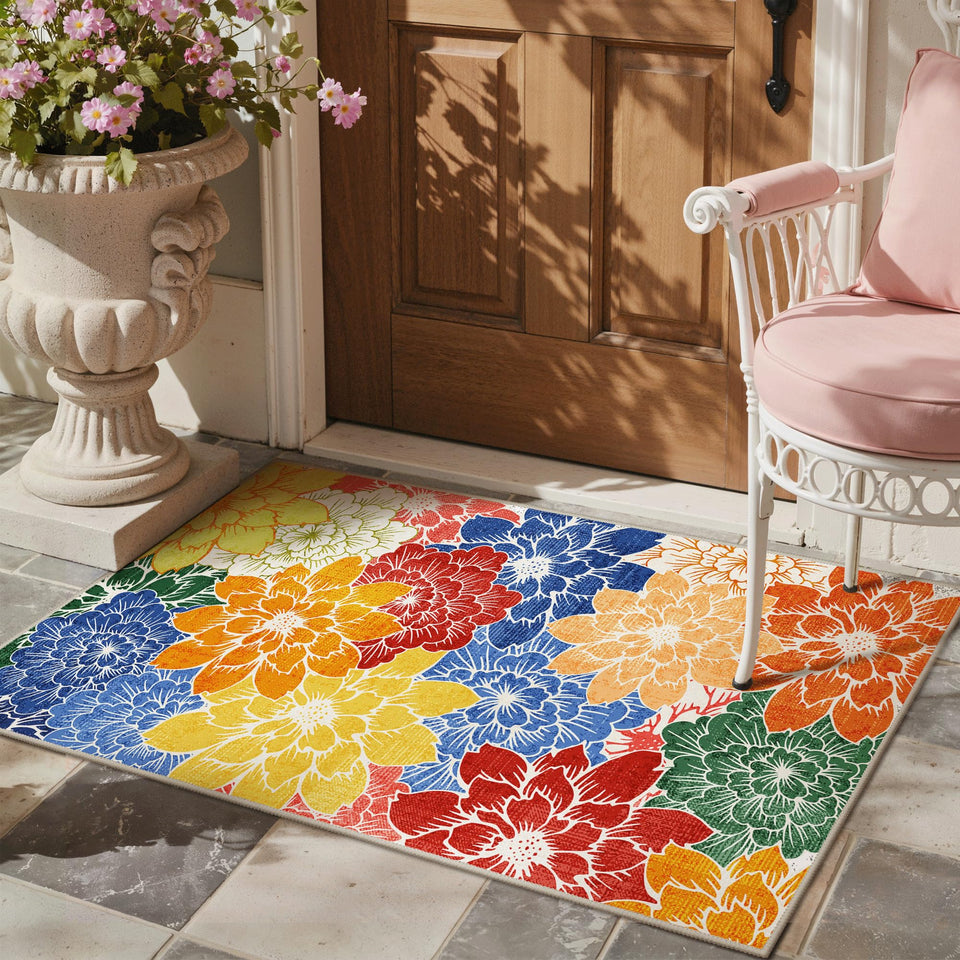 GENIMO floral outdoor rug for entryway with vibrant colors and long-lasting fade resistance