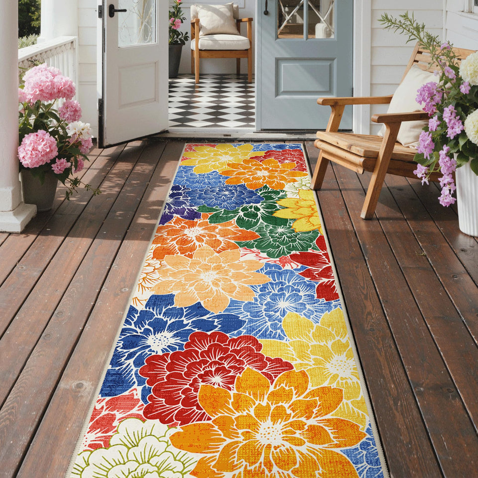GENIMO floral-pattern runner rug adds color and non-slip comfort to hallways.