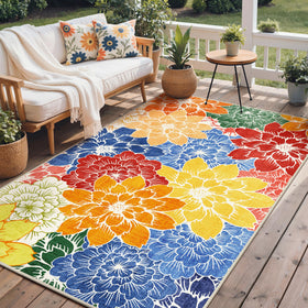 GENIMO floral rug 9x12 in vivid colors for indoor and outdoor living.