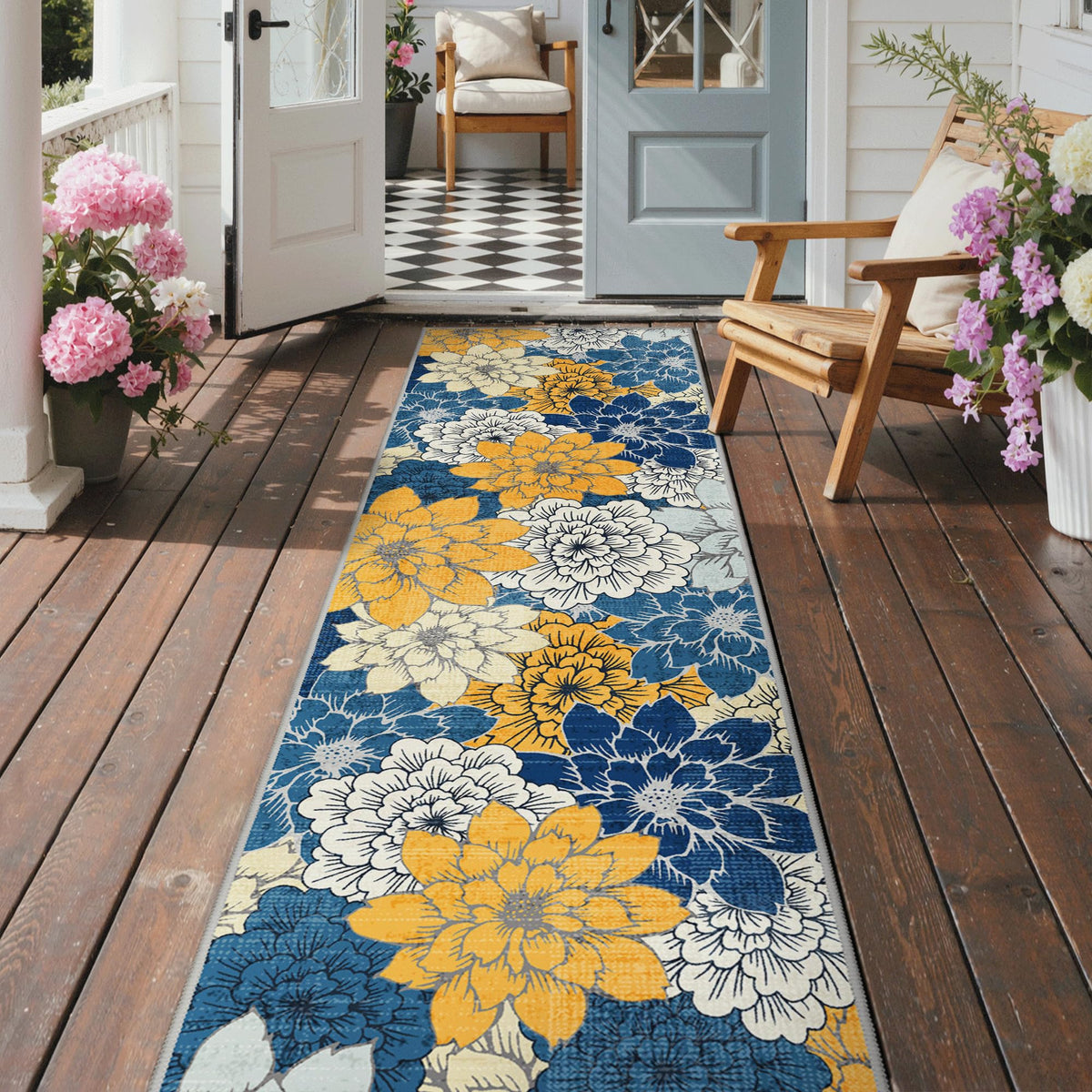 Genimo floral runner rug 2-5x8 with plush chenille texture for busy entryways and hallways