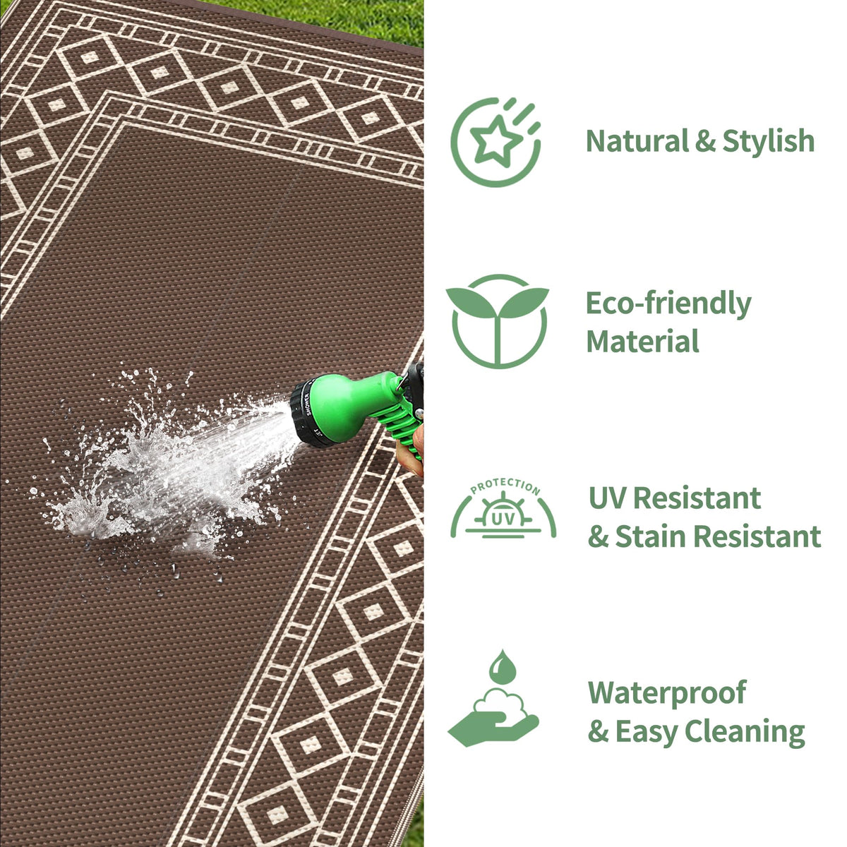 GENIMO waterproof rug suits patio, deck, beach and balcony setups