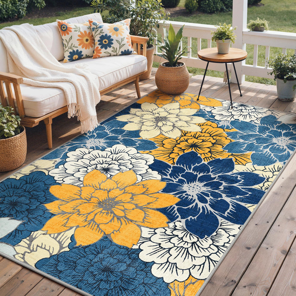 GENIMO 4x6 navy indoor outdoor rug with fade-resistant color for patios