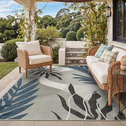Genimo leaf-pattern outdoor-indoor rug 8x10 adds stylish boho charm to patios